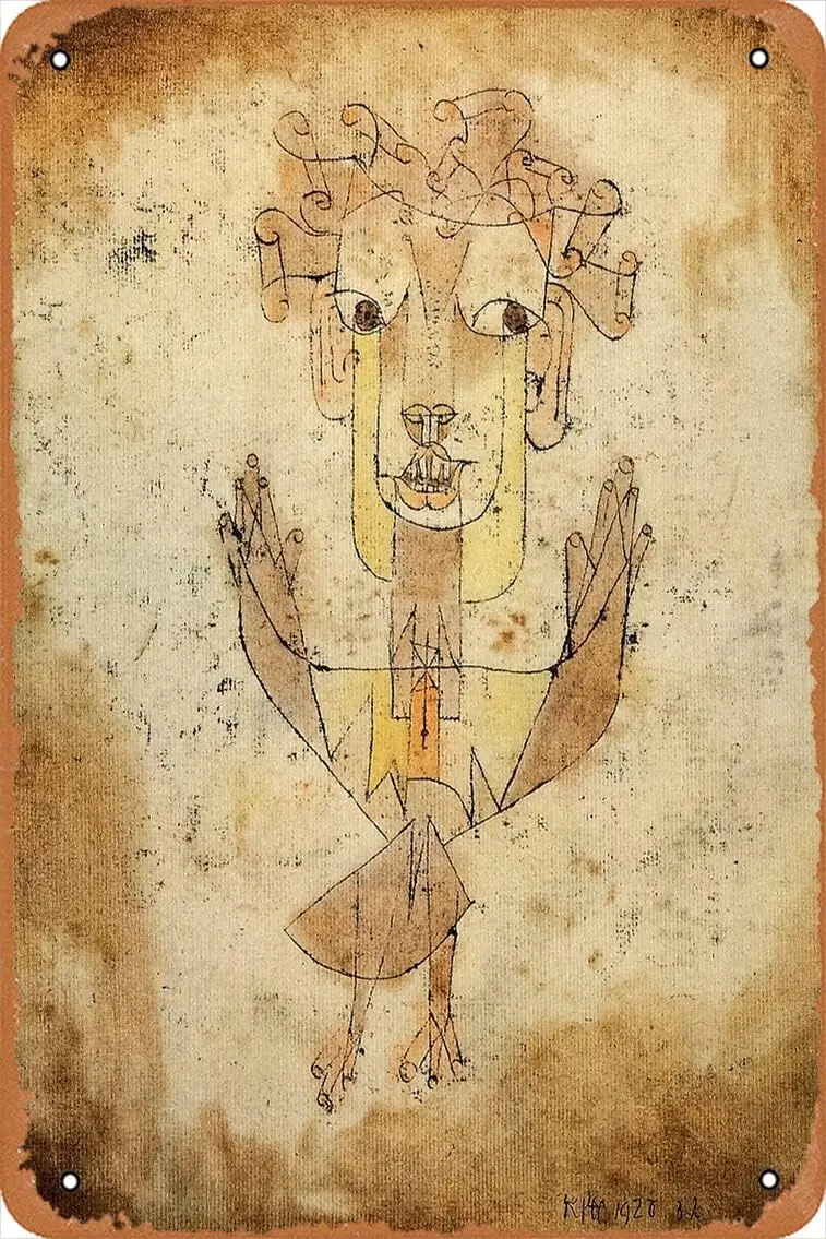 Angelus Novus-impresiones de fotografía de Paul Klee, logotipo Vintage de estaño de metal, 1920X30,48 cm, decoración de pared de cueva para el hogar y Bar, 20,32