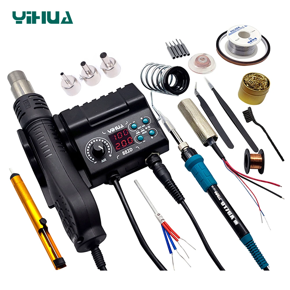 

YIHUA 882D Soldering Station LCD Digital 2 In 1 750W Hot Air Gun Rework SMD Soldering Iron For BGA PCB IC Welding Repair Tools