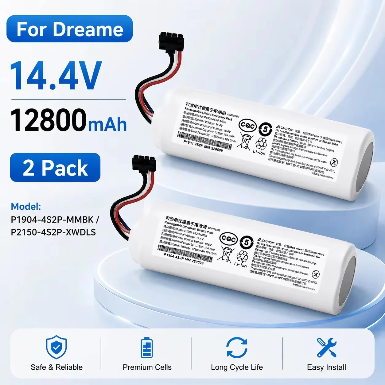P2008-4S2P-MMBK Dream Staubsaugerroboter-Ersatzakku, D9 F9 L10 L10 Pro, hochwertiger 14,4 V 12800 mAh Lithium-Ionen-Akku mit schnellem Aufladen