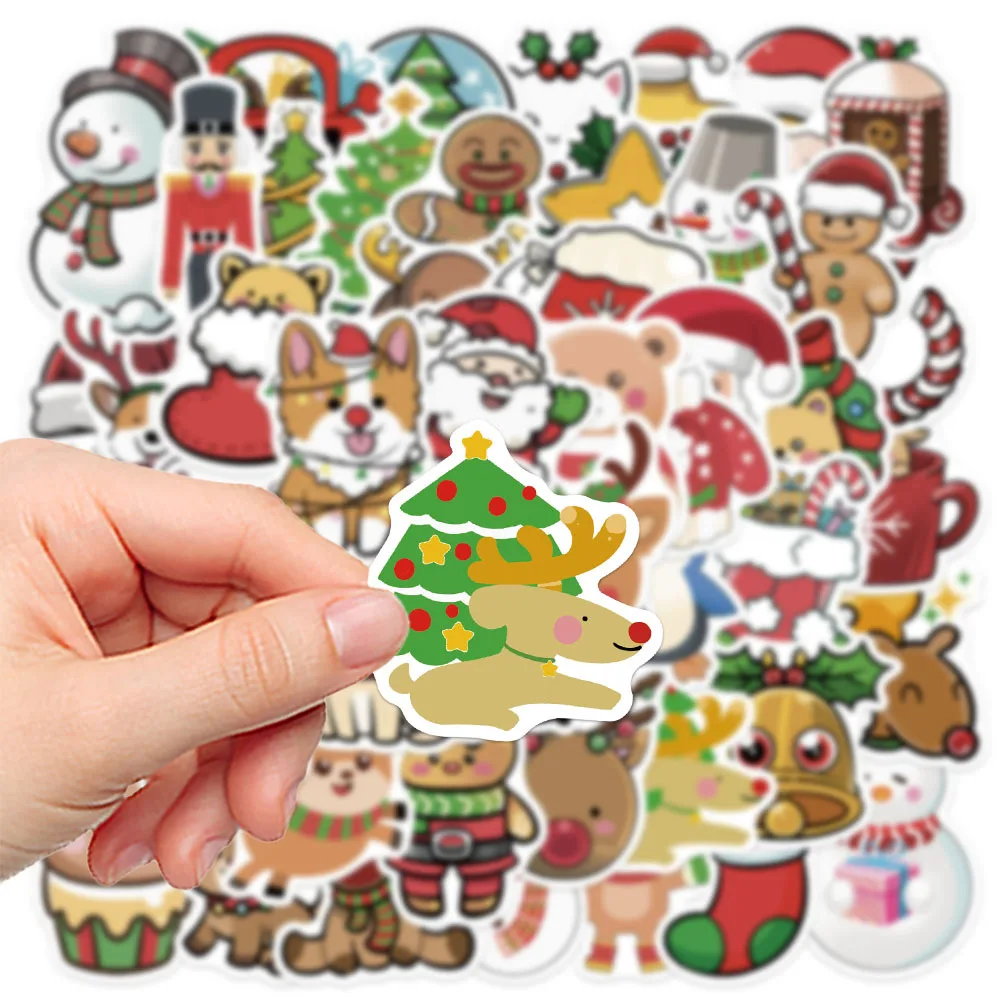 

50PCS Cartoon Christmas Sticker Kawaii Funny Santa Claus Waterproof Decal Toy Gift for Luggage Guitar Diary Book Desk Book