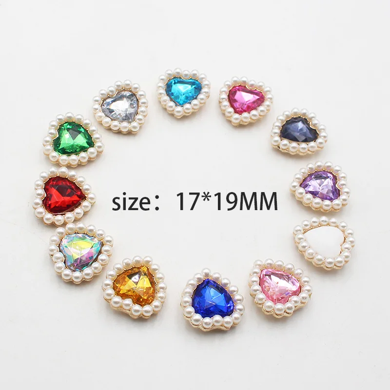 10 Pieces of 17 * 19mm Pearl Heart Shaped Acrylic Alloy Women\'s Sweater DIY Decorative Accessories Handmade Wedding Decoration