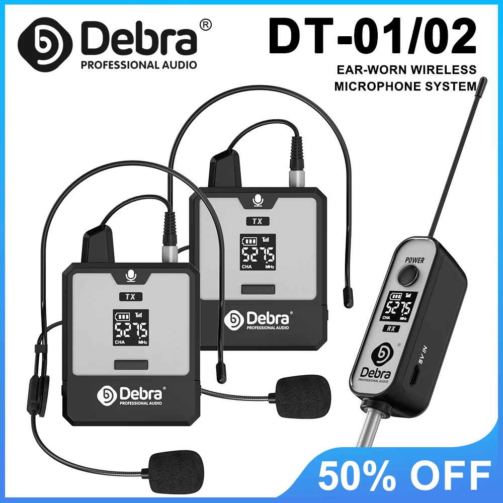

Беспроводная микрофонная система Debra DT-01/02, Plug-and-Play, диапазон частот: 520–590 МГц, для конференций и выступлений.