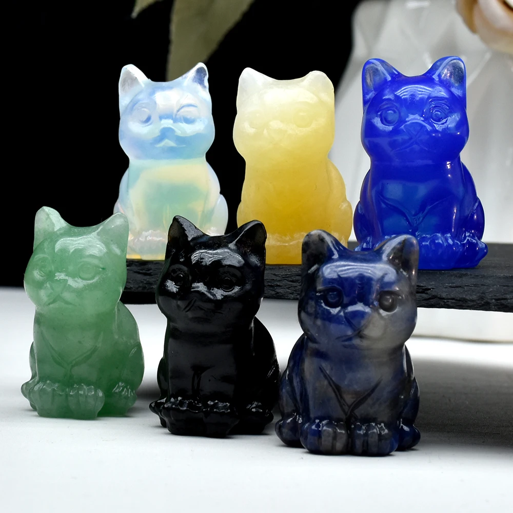 1PC Cute Jauntily Sitting Cat Natural Crystal Kitty Carving Gift for Her Souvenir Delightful Home Decor Reiki Stone Ornaments