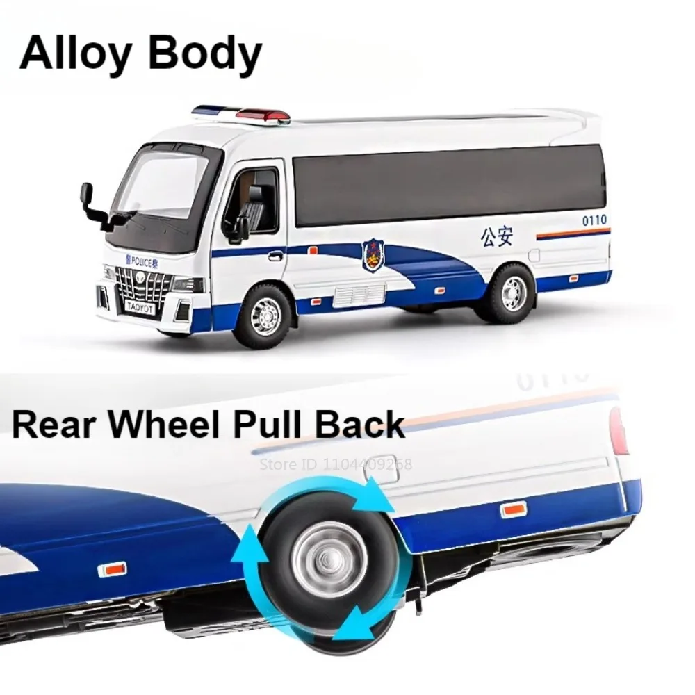 1:32 Bilancia Sottobicchiere Modello di Auto Della Polizia Giocattolo In Lega Pressofuso Suono Luce Tirare Indietro Porte Aperti Modelli di Bus Hobby Ornamenti Regali