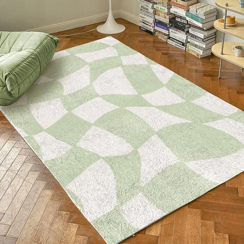 

Grass Green Living Room Large Area Rug Geometric Bedroom Carpets Modern Minimalist Rug Abstract Plaid Floor Mat Soft Velvet Rugs