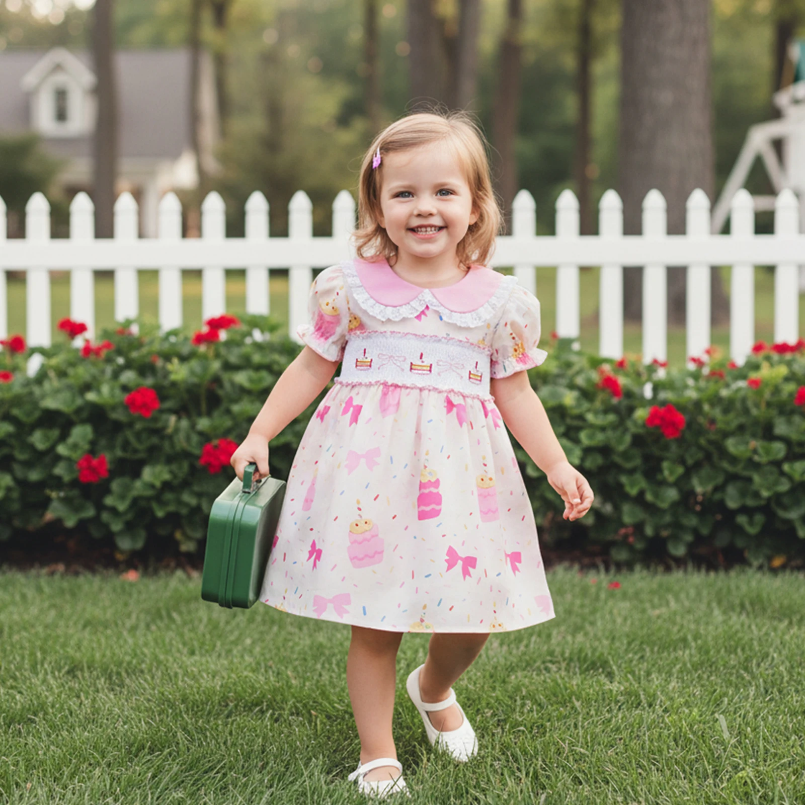 Baby Girl Summer Sweety Birthday Dress Short Sleeve Doll Collar Cake Embroidery A-Line Dress Toddler Girls Birthday Gifts