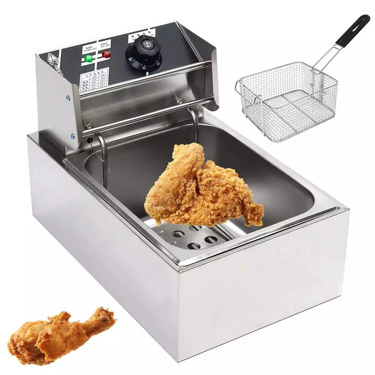 

Heavy Duty Stainless 6L 2.5KW Steel Electric Deep Fryer Commercial Home Kitchen Frying Chip Cooker Basket for Buffalo Wings
