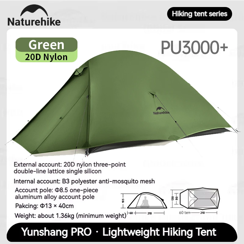 Naturehike Cloud Up Pro Zelt 1/2 Personen 20D Nylon Doppelschichten Leicht Wandern Wasserdicht Schnellbau Reisezelt Atmungsaktiv 6