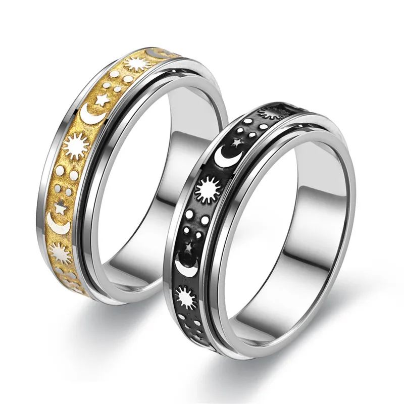 Anti Stress Anxiety Fidget Sun Star Patern Ring Rotating Freely Spinning Joint Jewelry Girls Boho Rings Gifts Accessories