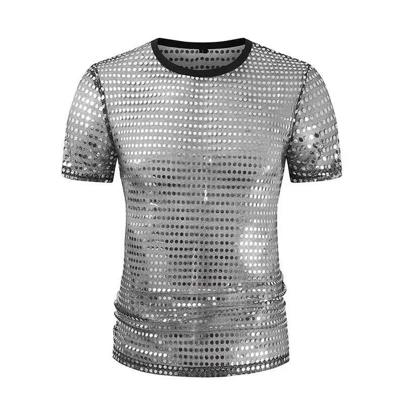 2024 new nightclub men T-shirts short casual o-neck silver gold T shirt tops tees male clothing summer men's short clothing