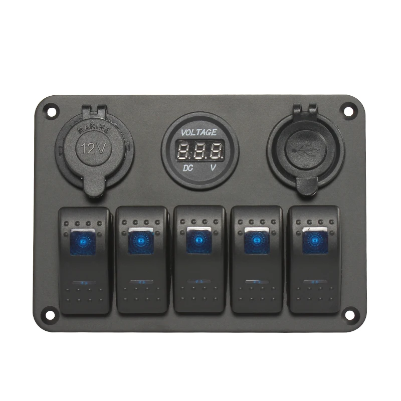 แผงสวิตช์ TYTXRV 12V-24V 5 ทาง สำหรับรถบ้าน/เรือ พร้อมไฟพื้นหลังสีเขียว แบบโยก สำหรับรถยนต์ รถบ้าน รถบรรทุก