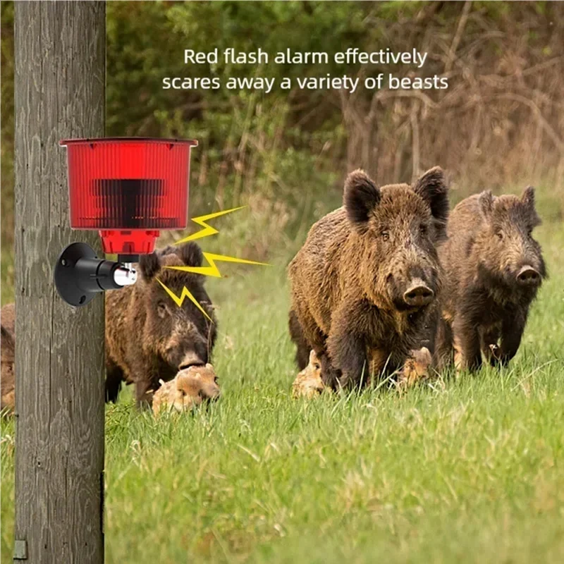 Solar Powered Alarm Light Bird Animal Repllent Motion Sensor Detector Siren Strobe For Home Orchard Farm