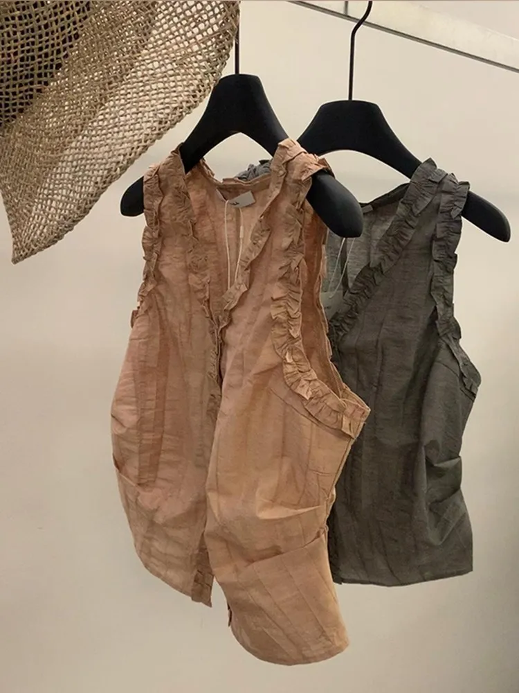 

Korean Style Pleated Fashion Vest Summer Unique Loose Super Beautiful Versatile Tank Top Women's plus Size Inner Wear