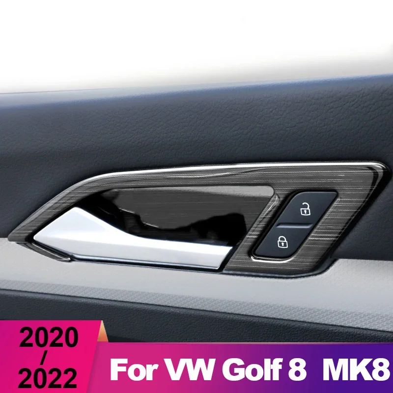 Stainless Steel Car Inner Door Handle Bowl Cover For Volkawagen VW Golf 8 MK8 2020-2022 2023 Auto Trim Frame Sticker Accessories