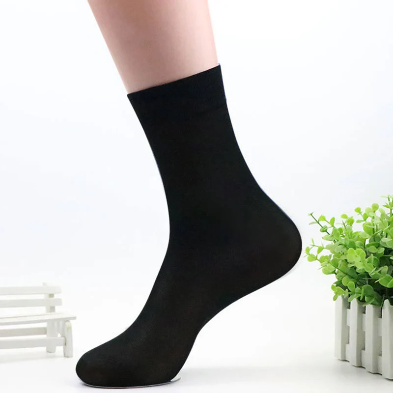 10Pairs/lot High Quality Men Silk Navy Black Socks Summer Autumn Transparent Business Casual Men Dress Suit Formal Middle Socks