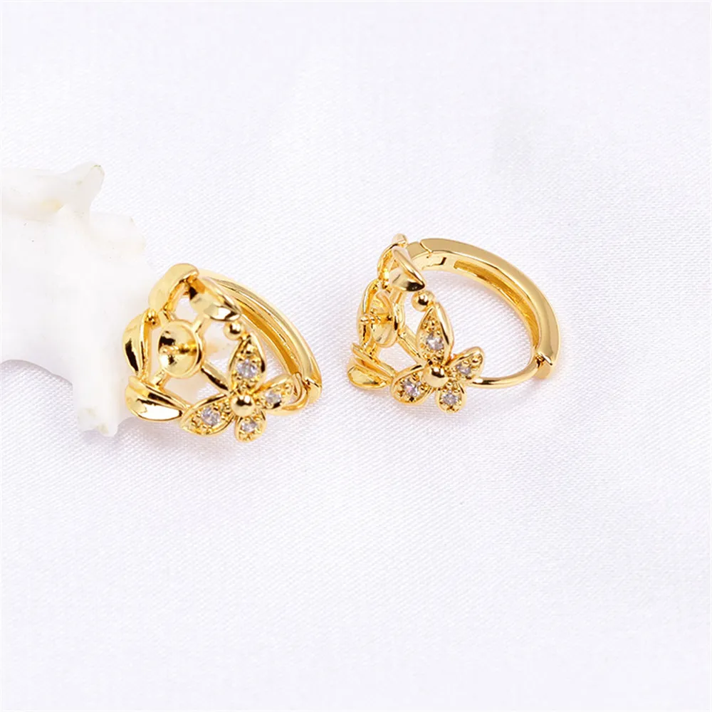 

Domestic 14k Gold Color Small Butterfly Zircon Pearl Small Earrings DIY Accessories Fashion Temperament Women