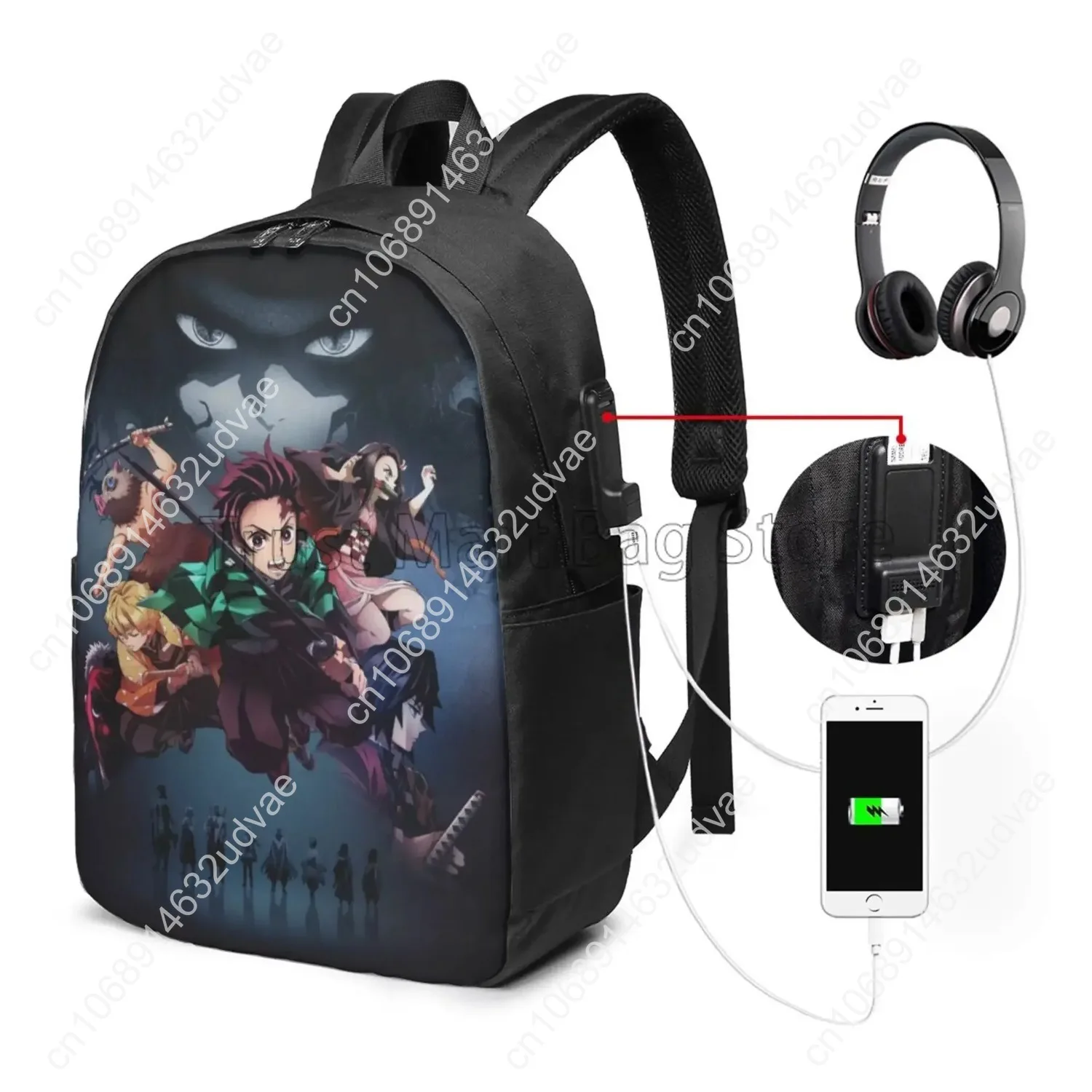Cute Anime Backpack Travel Business Casual Daypack Lightweight 17inch Laptop Bag Classic Anime Bookbag with USB Charging Port