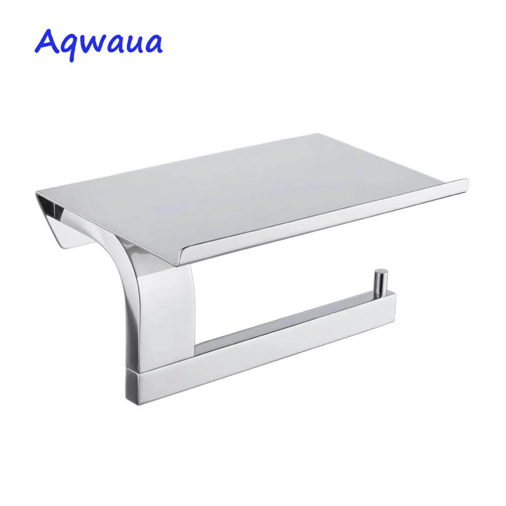 Aqwaua Black Toilet Paper Holder Wall Mounted with Cellphone Shelf SUS304 Stainless Steel Bathroom Accessory Toilet Roll Holder