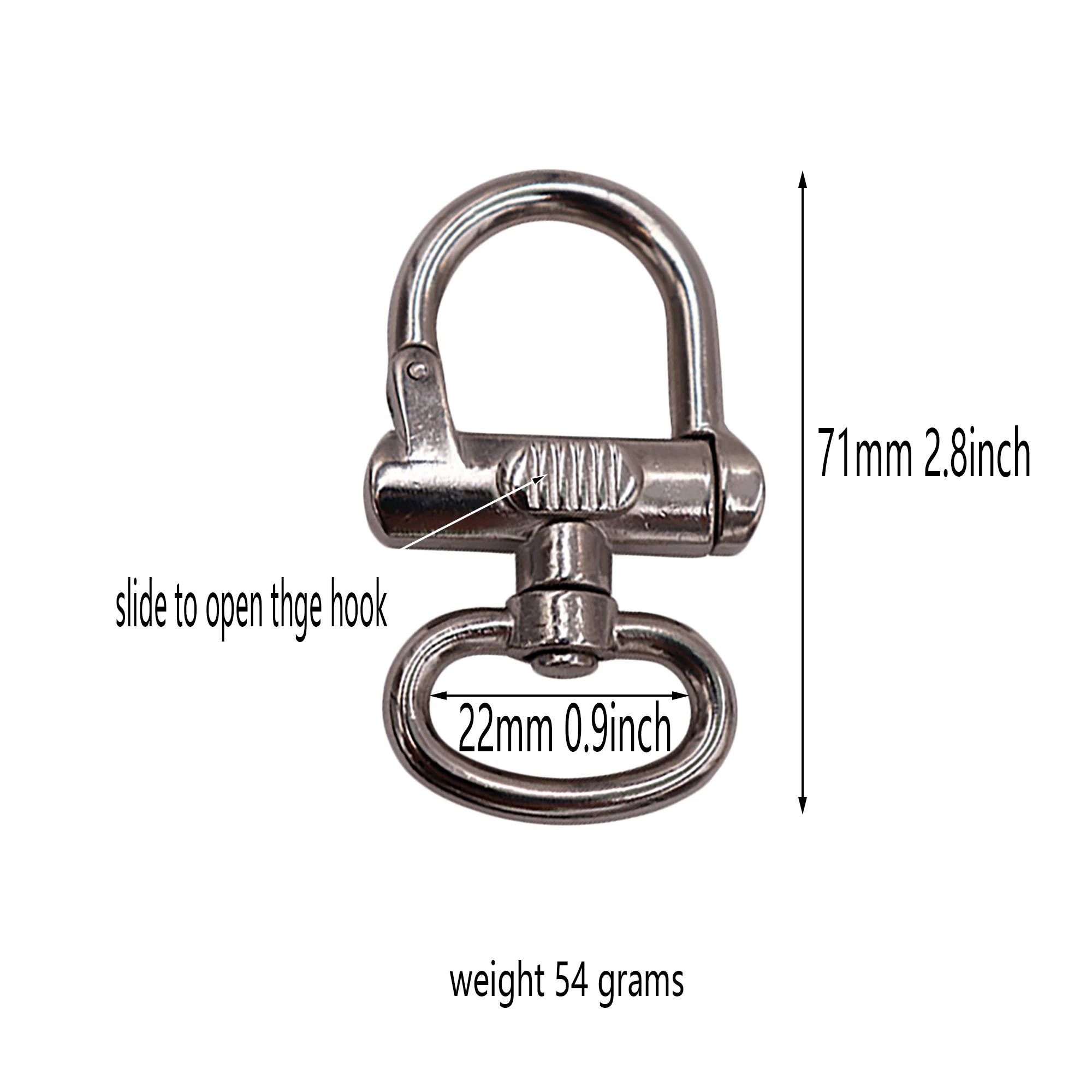 solid metal silver plated sweden slide lock nautical carabiner hook Oval swivel ring leather craft DIY keychains FOB dog leash