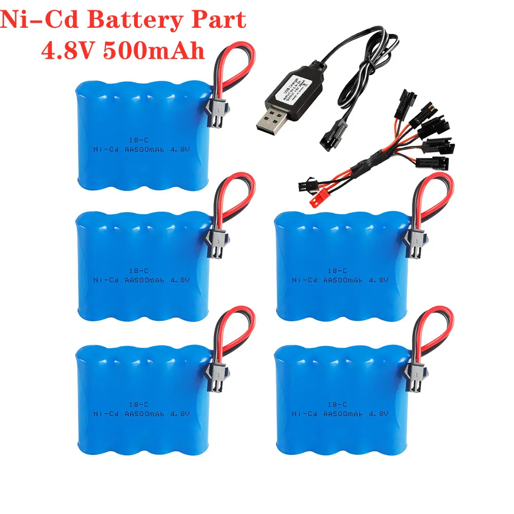 AA 4.8v 500mah Rechargeable Battery NiCd Battery Pack + USB Cable For RC Toy Lighting Power Tool Rc Cars E519 E511 4.8v SM Plug