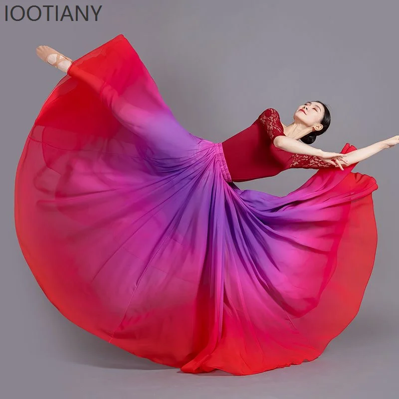 IOOTIANY falda de baile Flamenco degradado Multicolor falda de baile para actuación en escenario de danza clásica para mujer falda 720 ropa 2025