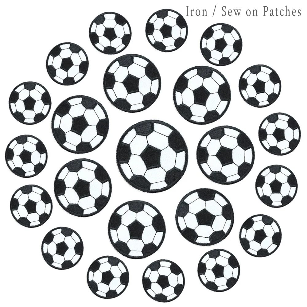 10PCS Black White Football Patch 5Size Embroidery Applique DIY Sewing/Ironing On Patches For Bag Cat Cloth Decor Repair