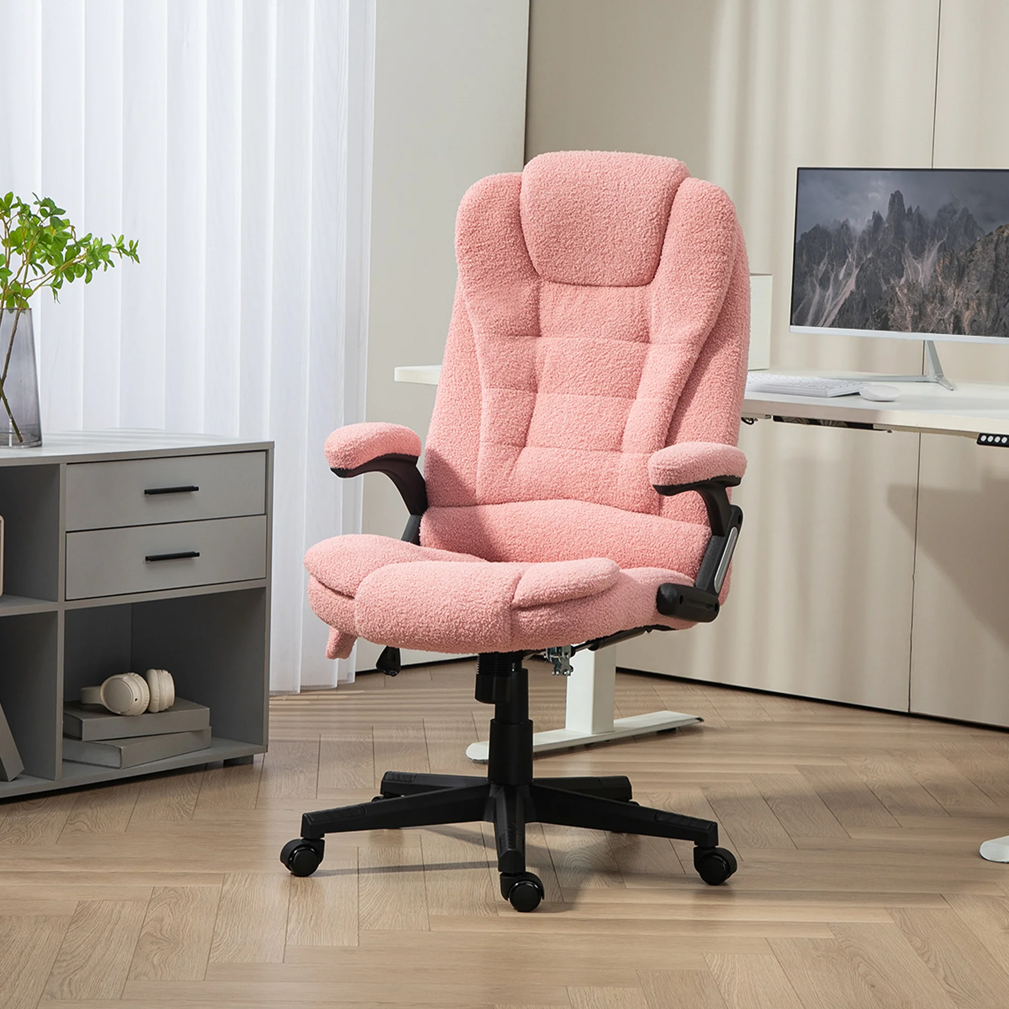 6 Point Executive Office Chair with Heat, Velvet High Back Vibrating Massage Office Chair, Pink