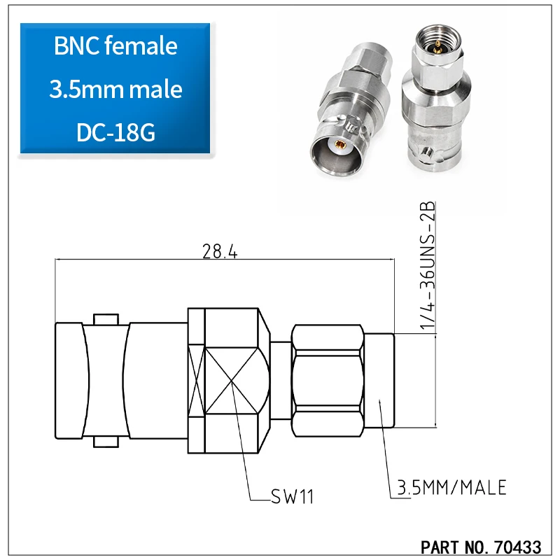 1pcs BNC/3.5-KJ Millimeter Wave Adapter - BNC female to 3.5MM male BNC stainless steel adapter DC-18G