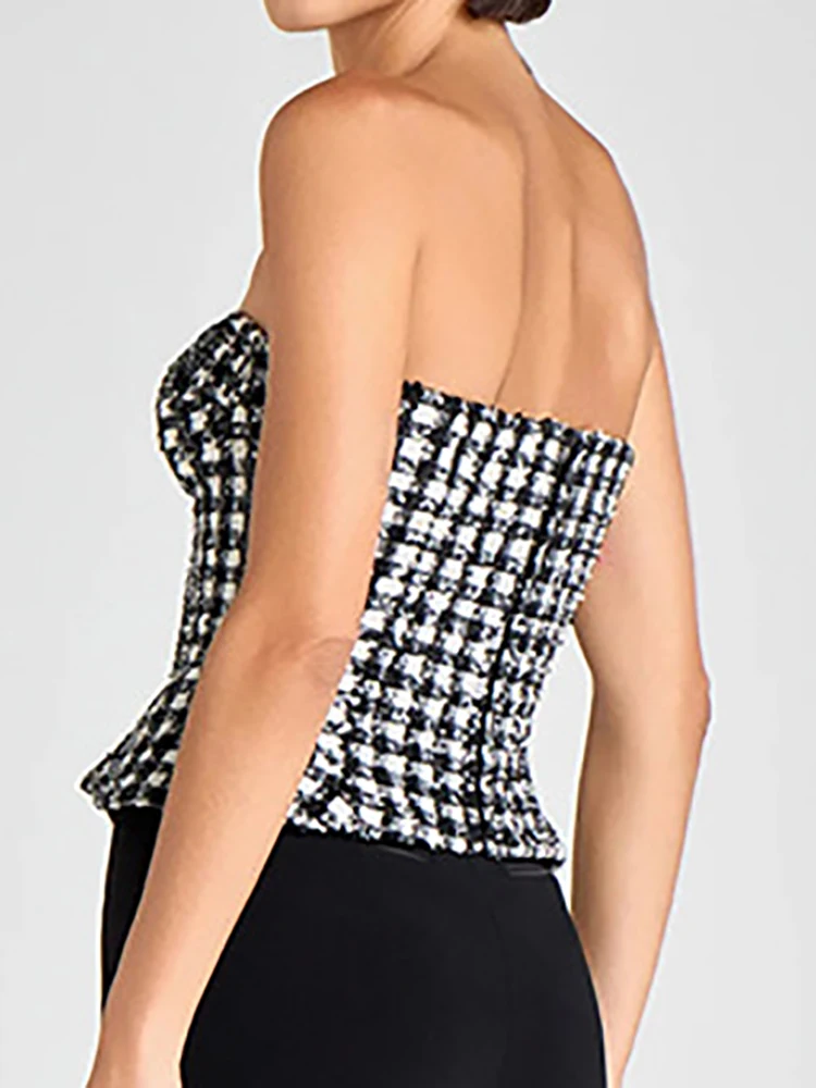 Strapless Button Patchwork Simple Blouses, Women Summer Sleeveless Fashion Chic Tops, 2025 Slim Backless Elegant Ladies Shirts - Image 6