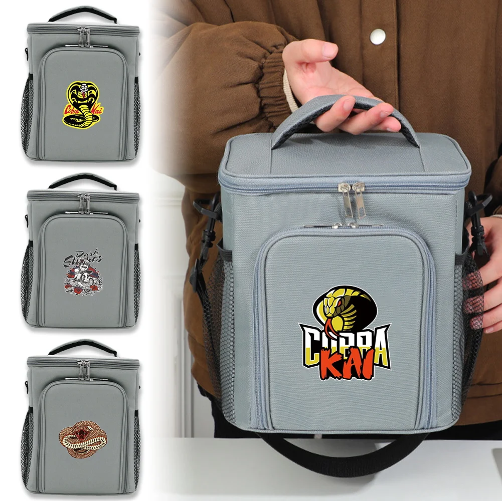 

Ice Pack Food Tote Lunch Bag Outdoor Organizer Case Cobra Printing Series Insulated Bags Front Opening Double-layer