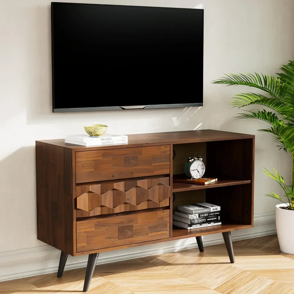 Georgina 45 Inch Solid Wood TV Stand, Under 10 Minutes Assembly Entertainment Center with Storage