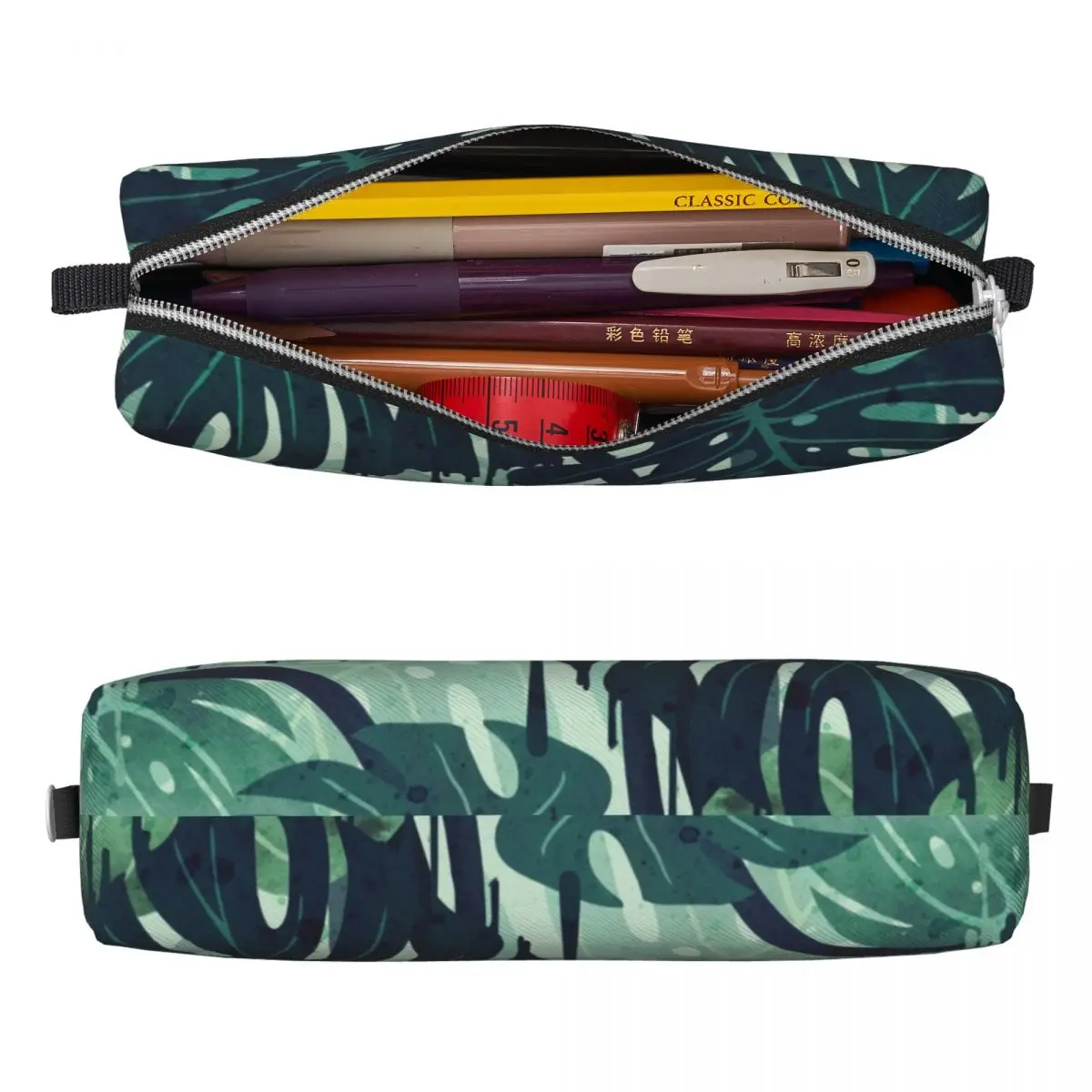 Trousse à crayons Jungle Monstera, boîte à stylos plantes vertes tropicales pour étudiants, grands sacs de rangement, fournitures de papeterie à fermeture éclair, nouveau