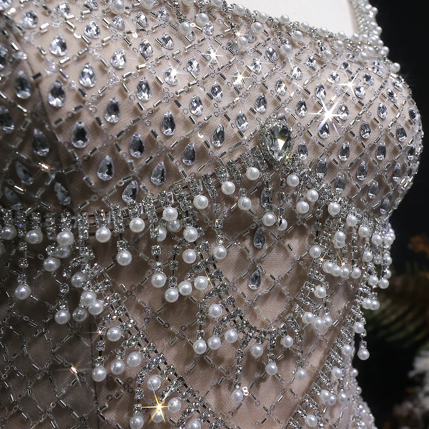 Sharon Said Luxuriöses Graues Meerjungfrauen-Abendkleid mit Zwei Teilen Perlen Kristall für Damen Hochzeit Party Ballkleid SS631 Maßanfertigung – Detail 17