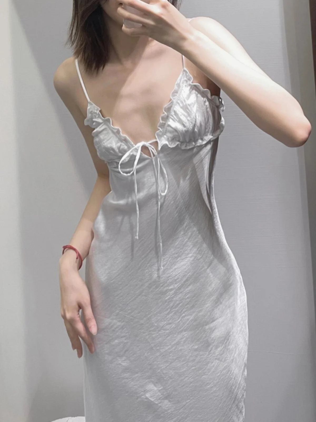 Ele White Satin Lon…