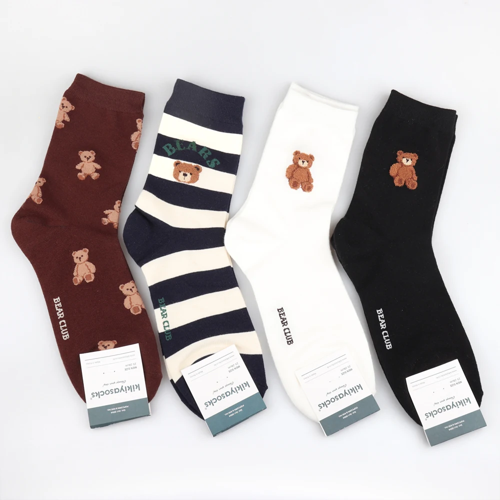 1 Pair Cartoon Gentleman Bear Men's Socks Comfortable Harajuku Skateboard Socks Novelty Breathable Christmas Gift Factory Direct