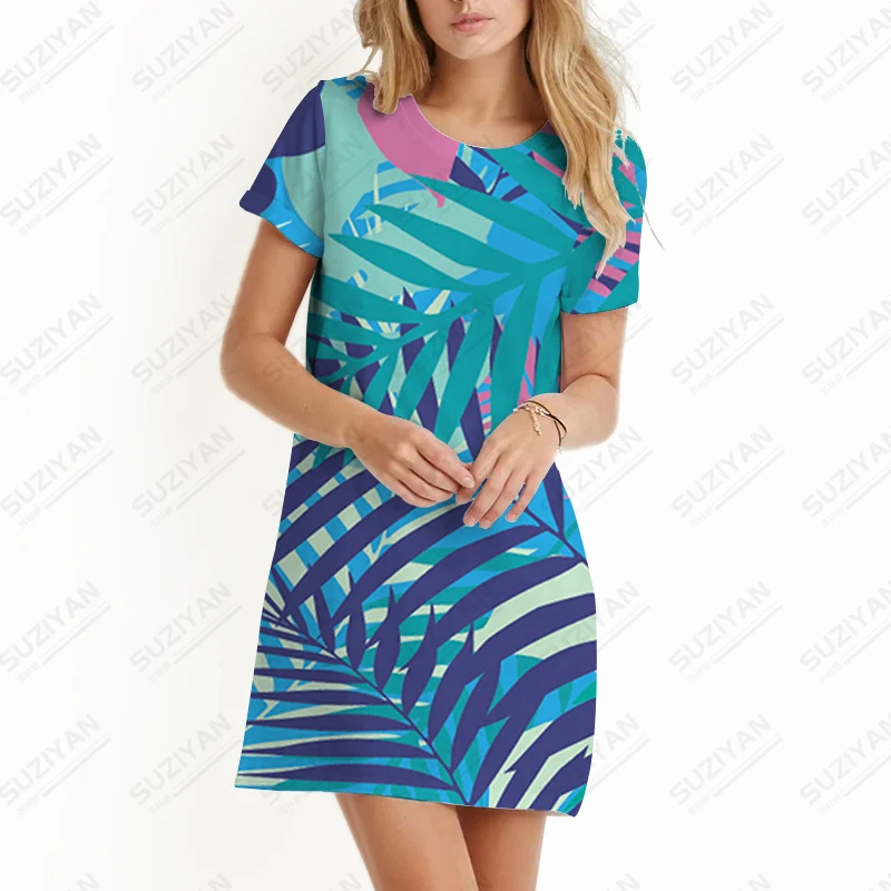 Summer new lady dress tropical plant leaves 3D printed lady dress casual vacation style ladies dress fashion trend  lady dress