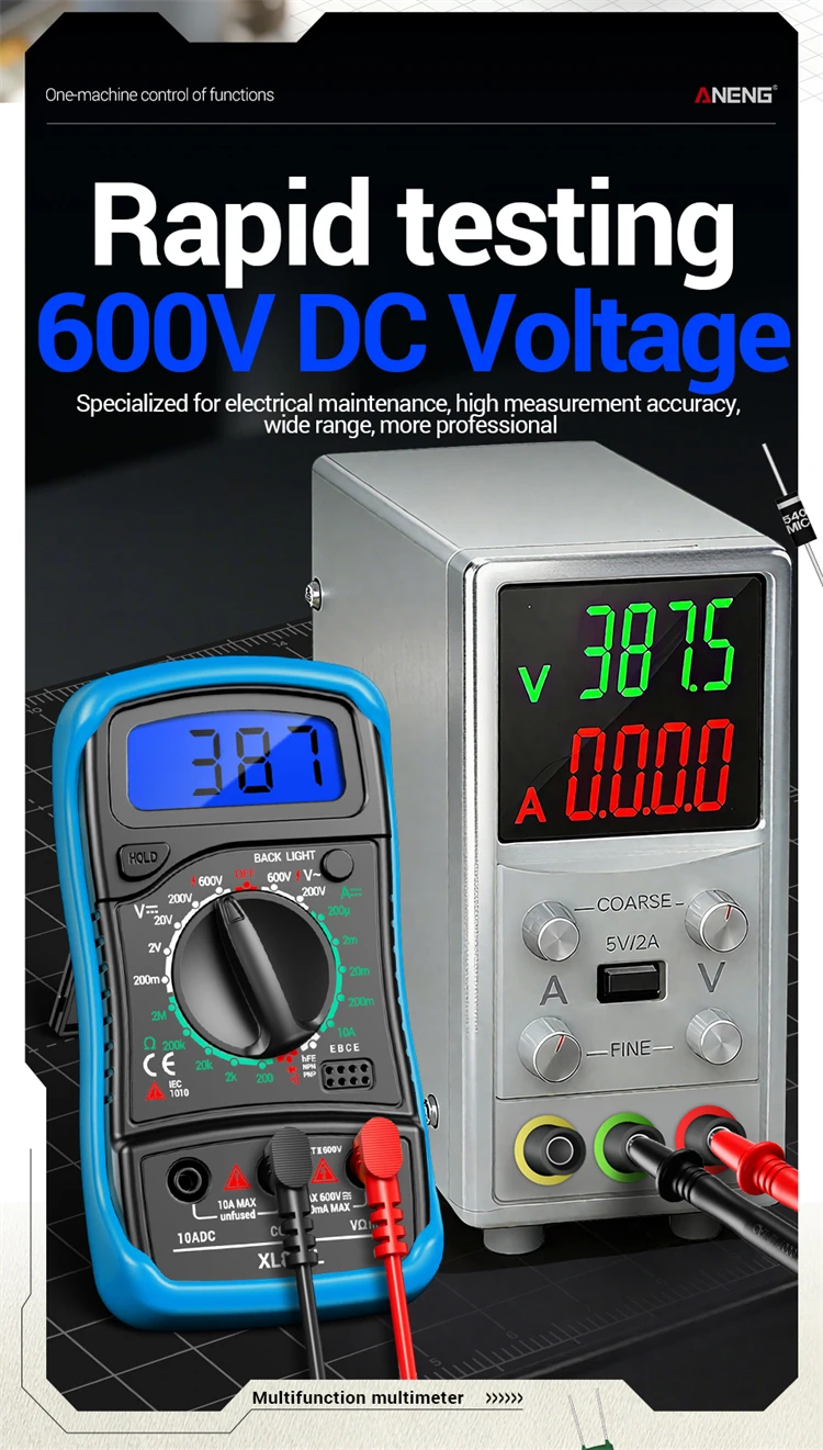 ANENG XL830L-1 Multimeter ABS Silikon 1999 Messwerte AC DC Volt Ohm Dioden HFE Tester Hintergrundbeleuchtung Piepton Datenhaltefunktion Niedrigenergie-Warner – Detail 4