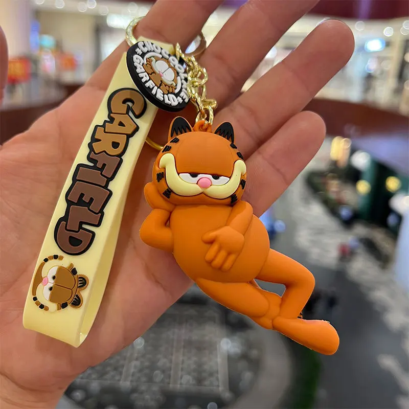 Garfield Doll Anime Figure Keychain Cartoon Yellow Cat Toy PVC Keychain Backpack Decor Pendant Accessories Couple Gifts