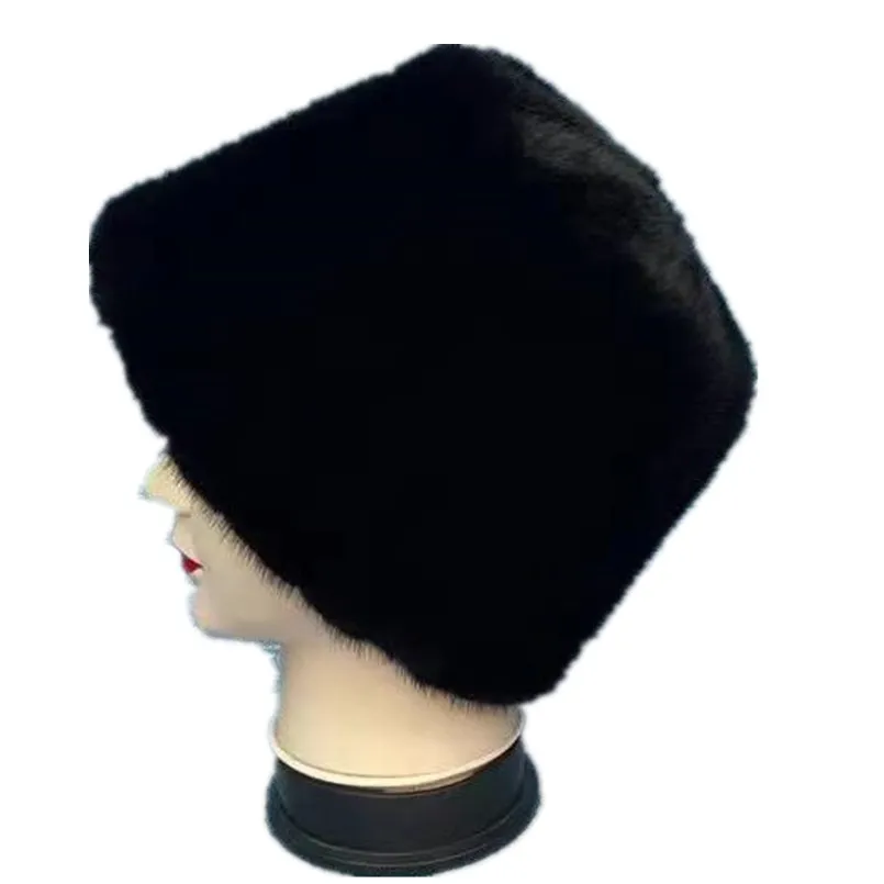 Winter Real Mink Fur Hats for Women Warm Russian Luxury Bucket Hat for Lady