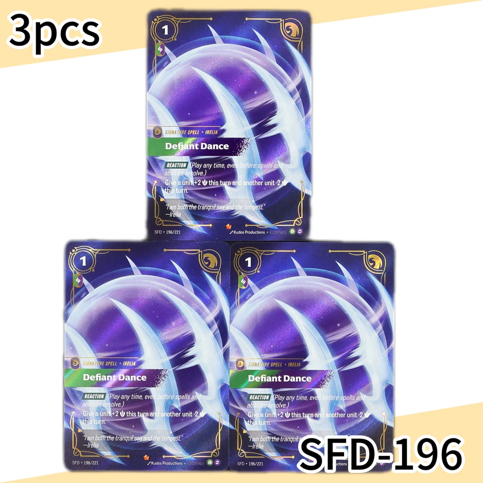 3pcs/set Defiant-Dance SFD-196 LOL Riftbound Signature Spell Card