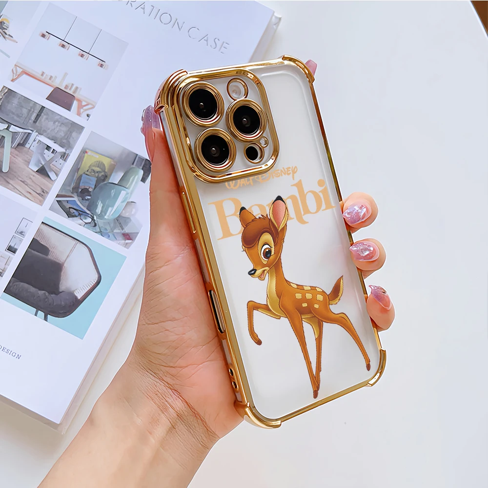 MINISO cute B-Bambi Phone Case For Redmi NOTE 14 PRO C For Xiaomi 13 12 POCO Electroplate Four Corner Anti-drop Color Cover