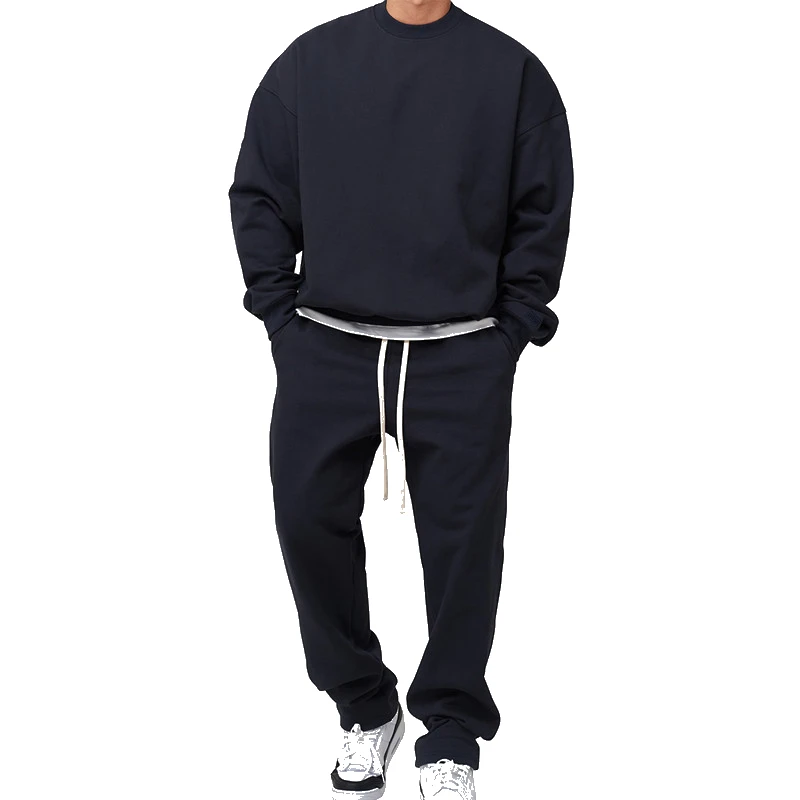 Men's Fashion Fitness Sport Casual Hoodie Gym Running Training Sets Two-Piece Sweatpants High Quality Cotton Black Tracksuits