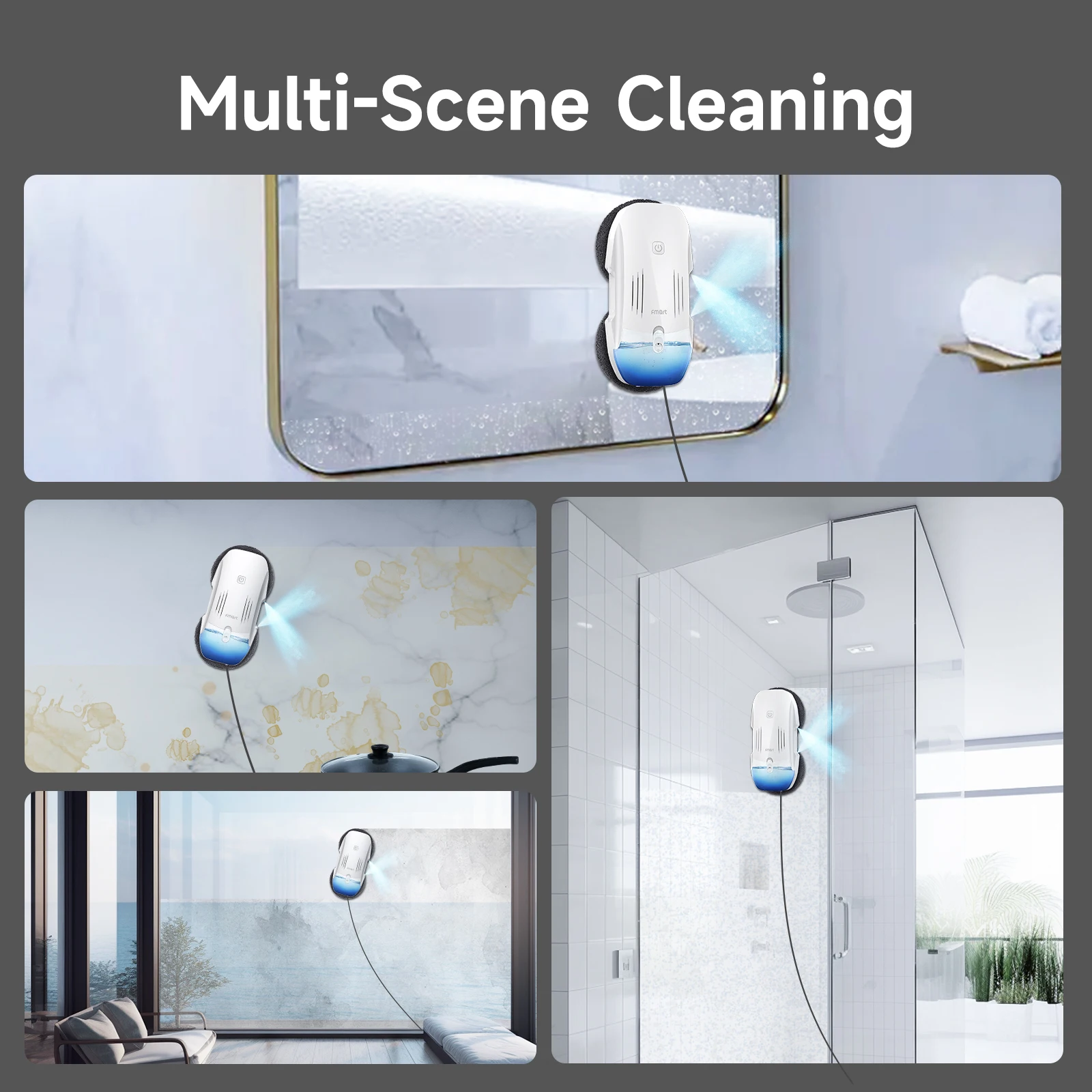 Robô de limpeza de janelas Fmart com spray de água duplo, vários modos de limpeza, máquina de limpeza de vidro, limpador automático de janelas