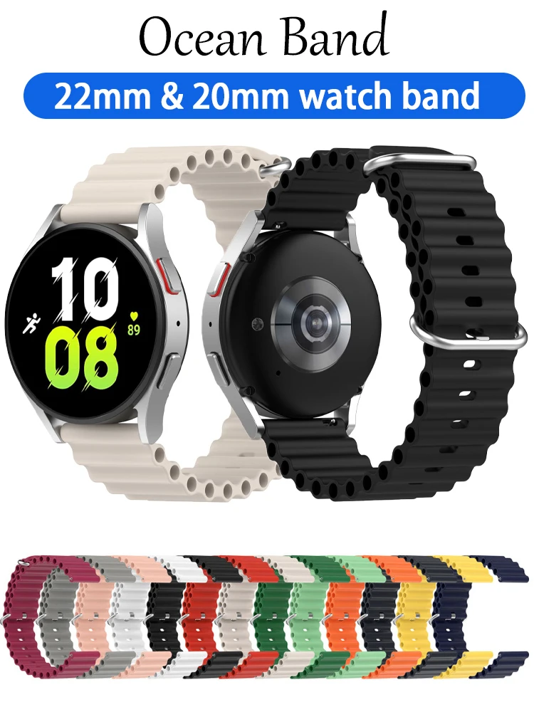 

Браслет Ocean для Samsung Galaxy Watch 6 5 4 40 мм 44 мм/6, классический спортивный силиконовый ремешок для Galaxy 4, 47 мм 43 мм/22 мм 20 мм