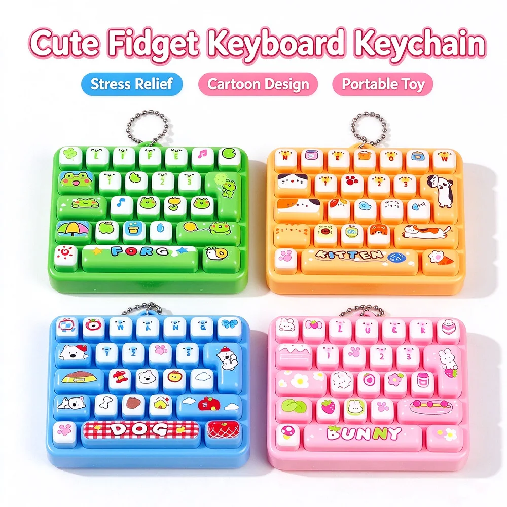 Cartoon Mini 26-key Key Caps Clicker Keychain Mini 26-piece Set Keycap Clicker Anti-stress Keyboard Keyrings for Bag Charms키캡 키링