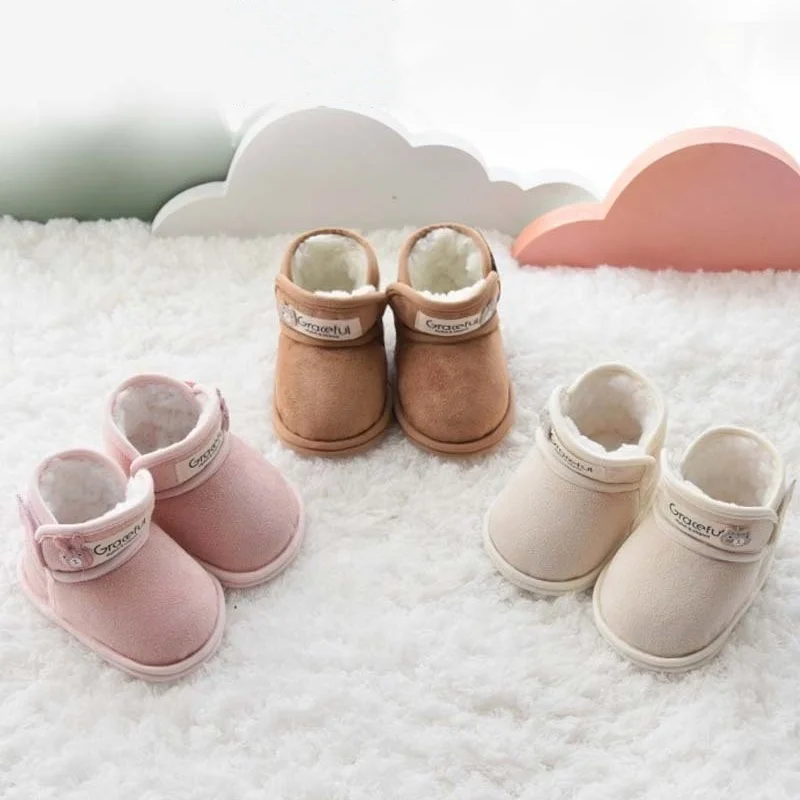 

Baby Girls Boys Snow Shoes Winter Newborn Ankle Boots Soft Bottom Fleece Warm Non-slip Flats Casual Infant Toddler First Walkers