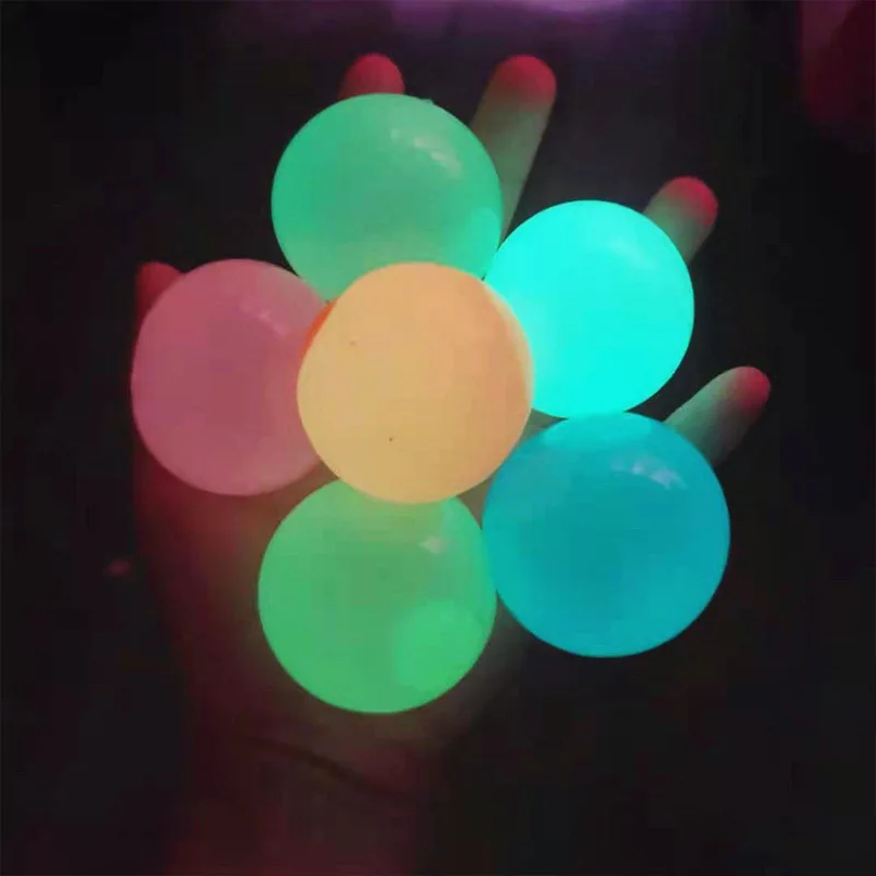 4Pcs Tiktok 6cm Luminous Ceiling Ball Ceiling Air Sticking Target Ball Sticky Ball Decompression Multicolor Glow Education Toy