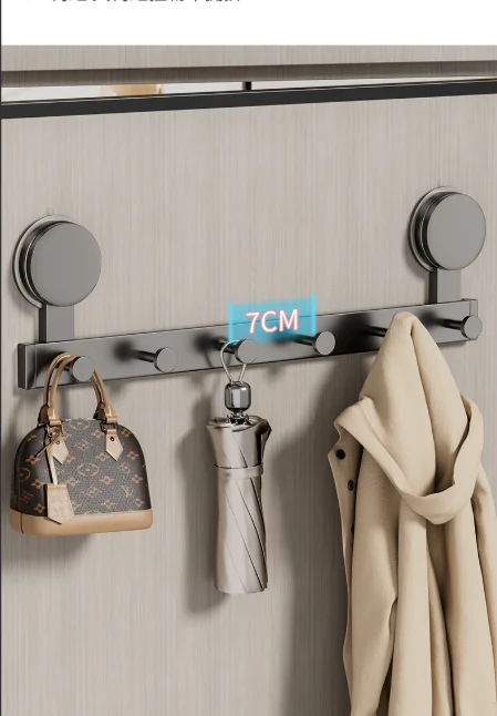 Homefish Suction Cup Adhesive No Drilling Wall Mounted Row Hook Rack Kitchen Bathroom Towel Robe Coat Hanger Holder