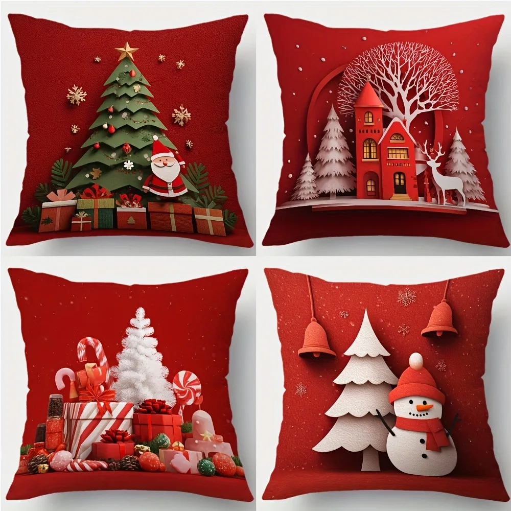 

Home Decor Christmas-Themed 3D Pattern Decorative Pillow Covers Pattern Cushion Cover Suitable For Sofa Bedroom Car Pillow Cover