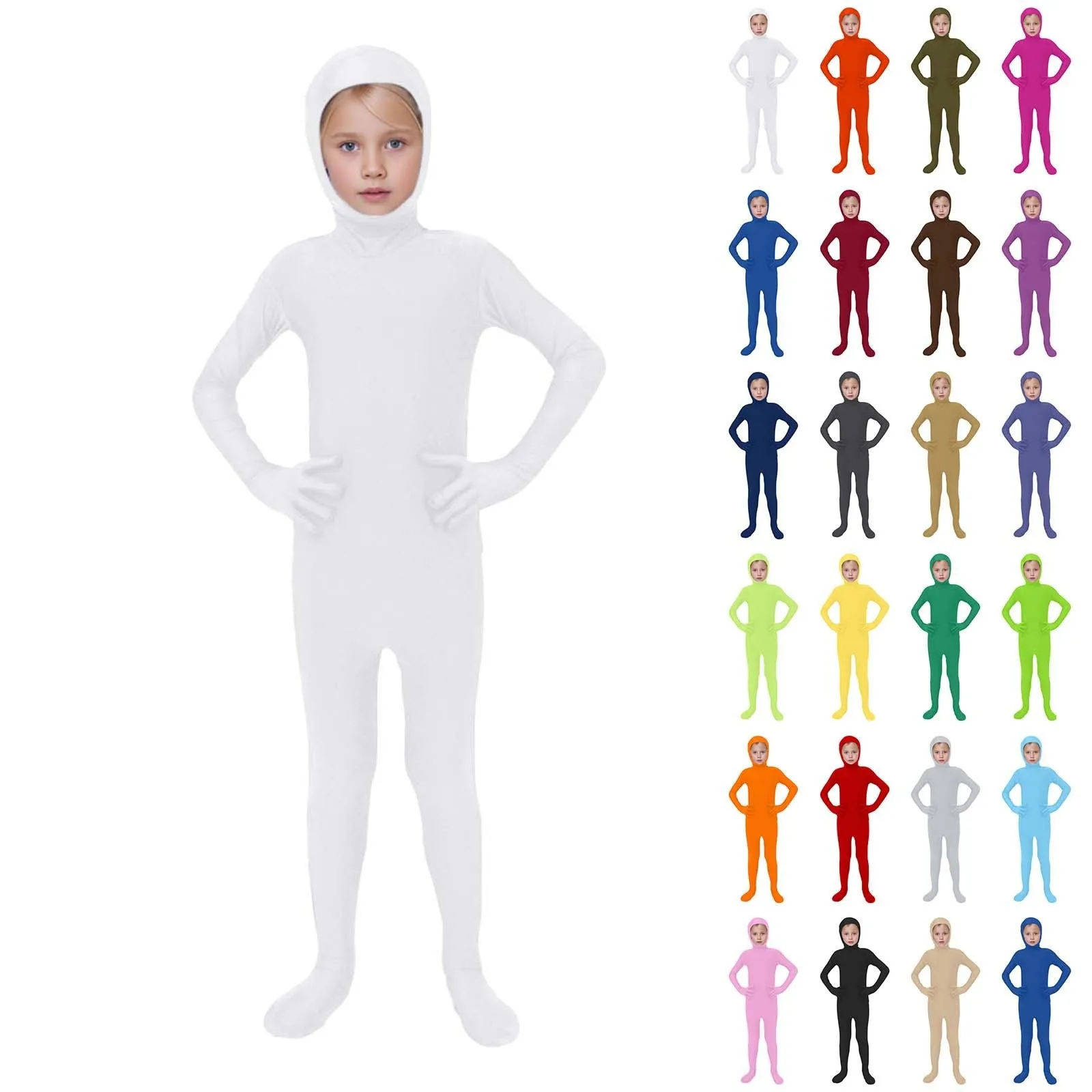 

Kids Invisibility Jumpsuits Role Play Tights Full Body Suit Solid One-Piece Jumpsuit Halloween Costume Funny Romper Performance